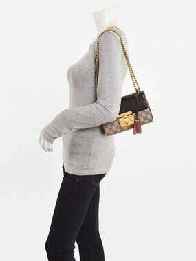 Gucci Beige/Black GG Supreme Coated Canvas Padlock Small Shoulder Bag
